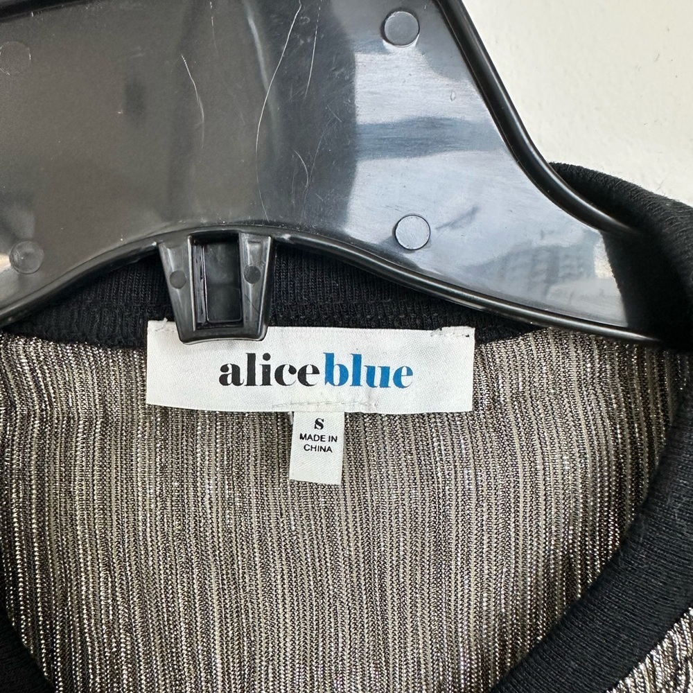 Alice Blue Metallic Gold Ribbed Trim Cropped Jacket Shimmer Evening Layer | Sz S - Picture 4 of 8